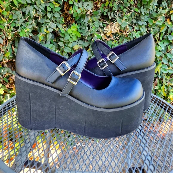 Mary Janes Platform Zapatos Demonia Kera-08 Para Mujer Azules